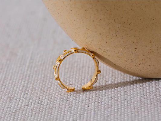White enamel minimalist open charm ring - product image