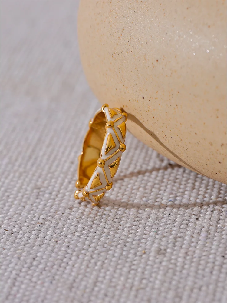 White enamel minimalist open charm ring - product image