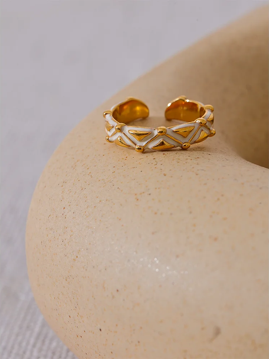 White enamel minimalist open charm ring - product image