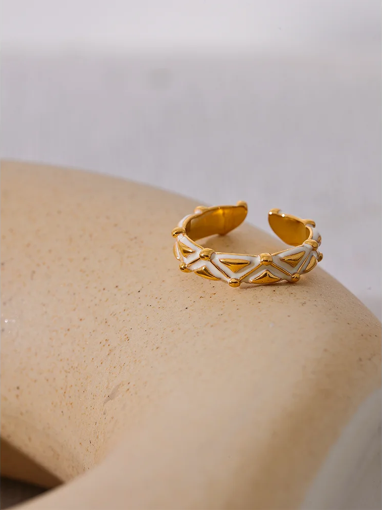 White enamel minimalist open charm ring - product image