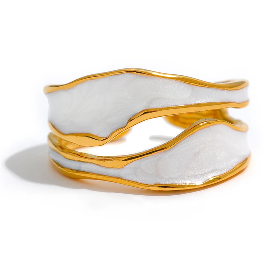 White enamel open irregular contemporary ring women - product image