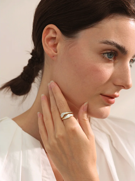 White enamel open irregular contemporary ring women - product image