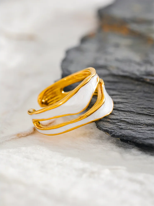 White enamel open irregular contemporary ring women - product image