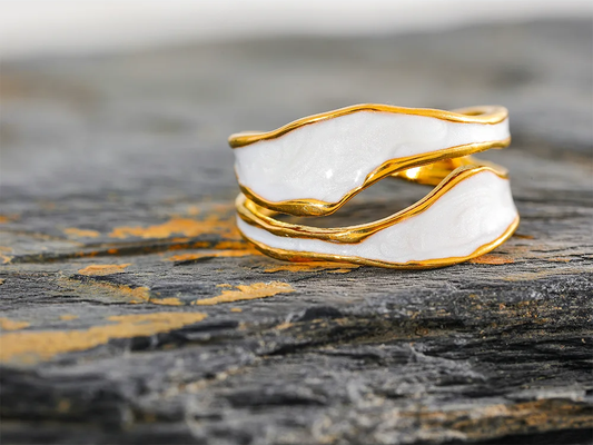 White enamel open irregular contemporary ring women - product image