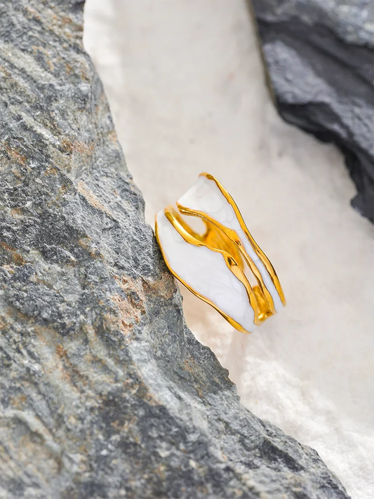 White enamel open irregular contemporary ring women - product image