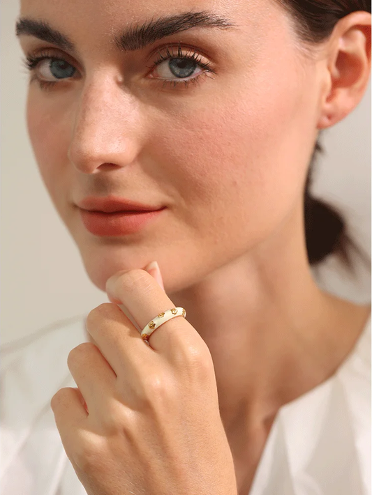 White enamel open modern fashion ring - product image