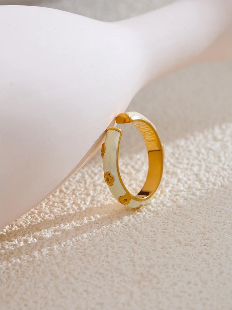White enamel open modern fashion ring - product image
