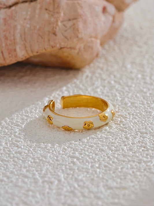 White enamel open modern fashion ring - product image