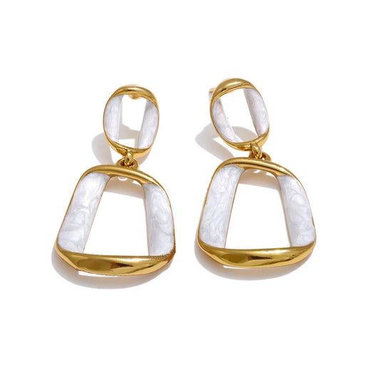White enamel rectangle hollow drop earrings - product image