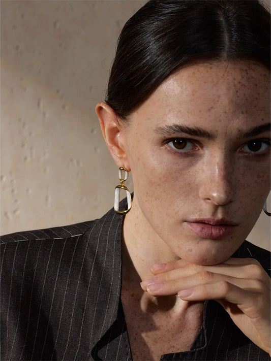 White enamel rectangle hollow drop earrings - product image