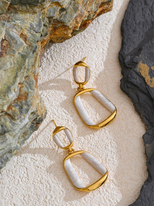 White enamel rectangle hollow drop earrings - product image