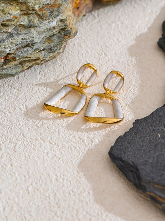 White enamel rectangle hollow drop earrings - product image
