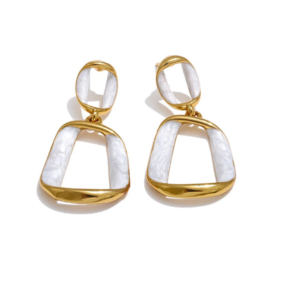 White enamel rectangle hollow drop earrings - product image