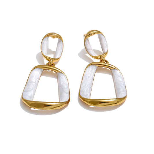 White enamel rectangle hollow drop earrings - product image