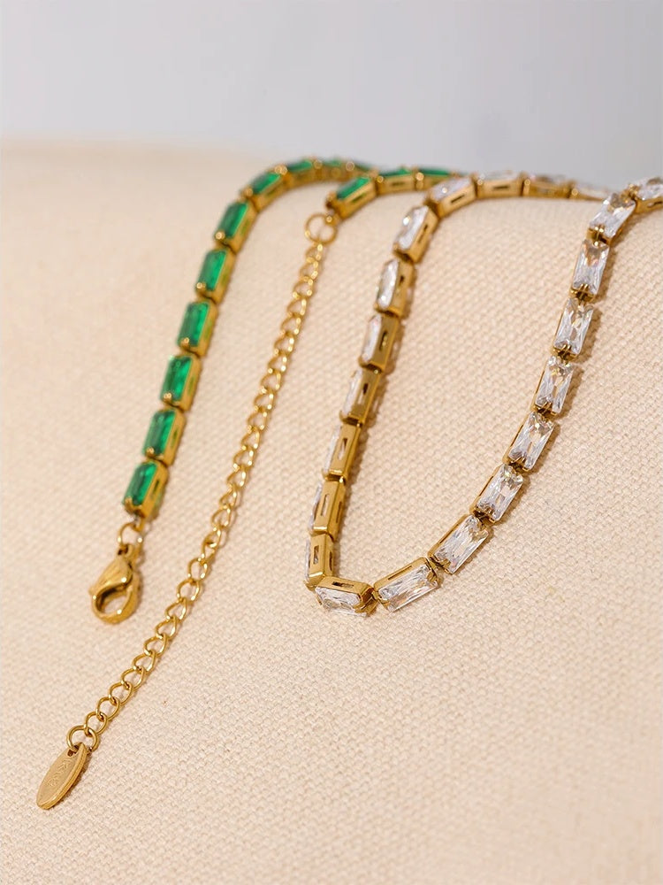 White green cubic zirconia necklace bracelet set - product image
