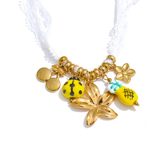 White lace fruit flower pendant charm - product image