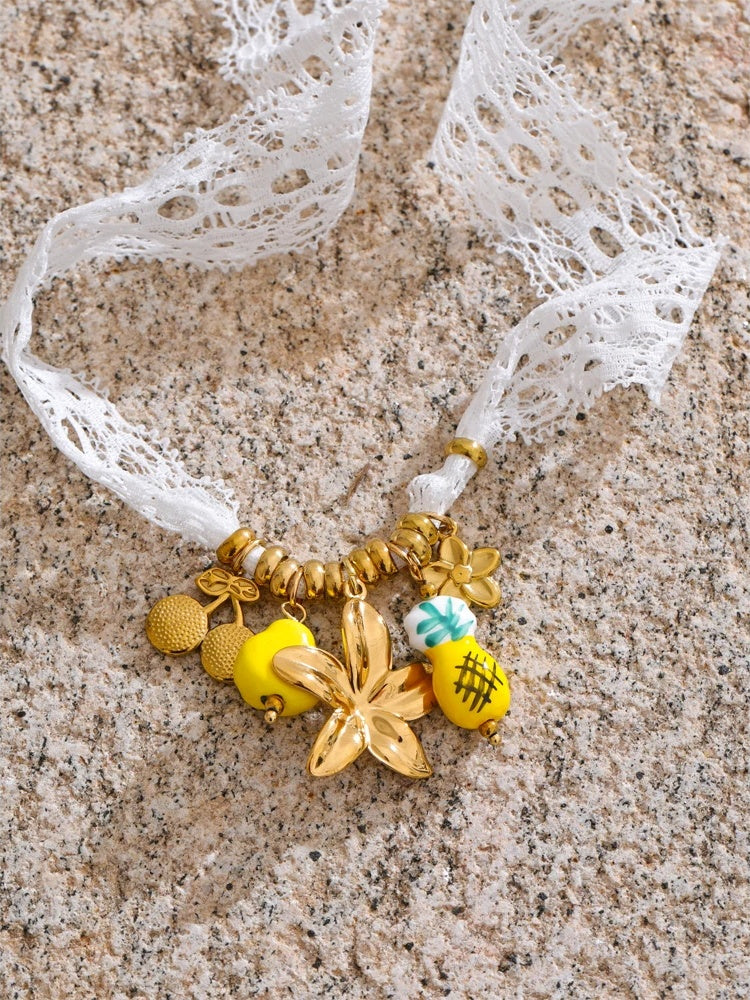 White lace fruit flower pendant charm - product image