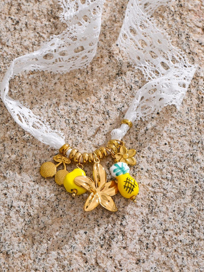 White lace fruit flower pendant charm - product image