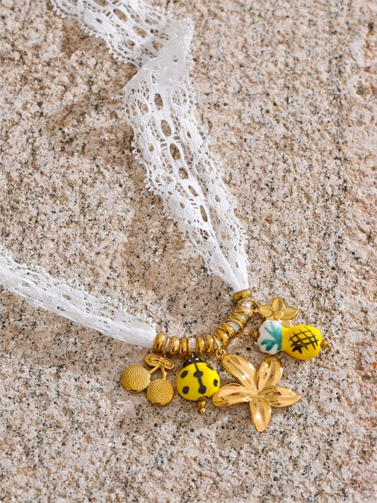 White lace fruit flower pendant charm - product image