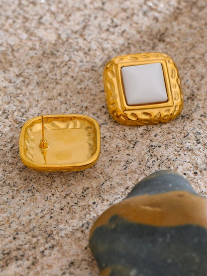 White natural stone square stud earrings - product image