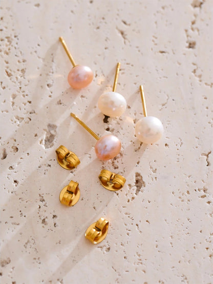White pink natural freshwater pearl stud earrings - product image