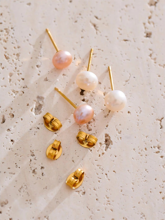 White pink natural freshwater pearl stud earrings - product image
