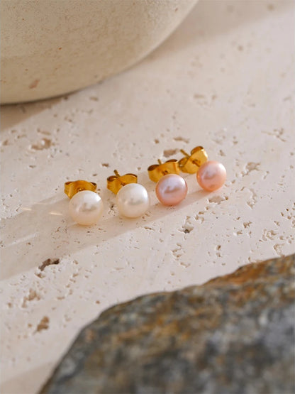 White pink natural freshwater pearl stud earrings - product image