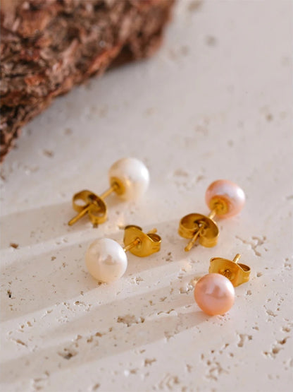 White pink natural freshwater pearl stud earrings - product image