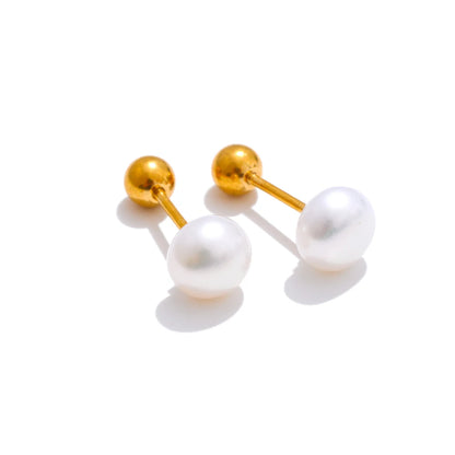 White pink natural freshwater pearl stud earrings - product image