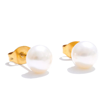 White pink natural freshwater pearl stud earrings - product image