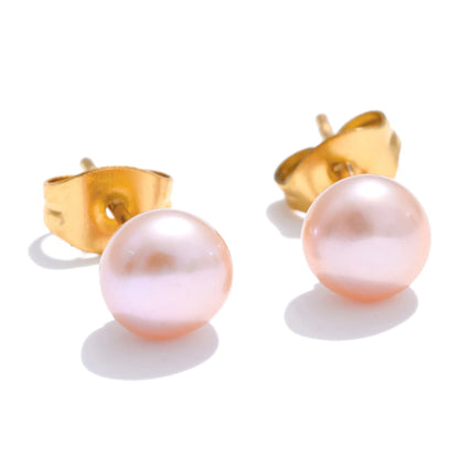 White pink natural freshwater pearl stud earrings - product image