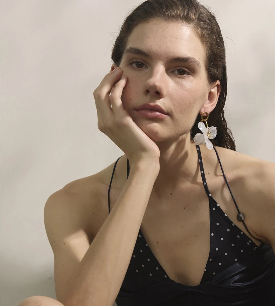 White resin flower dangle summer earrings - product image