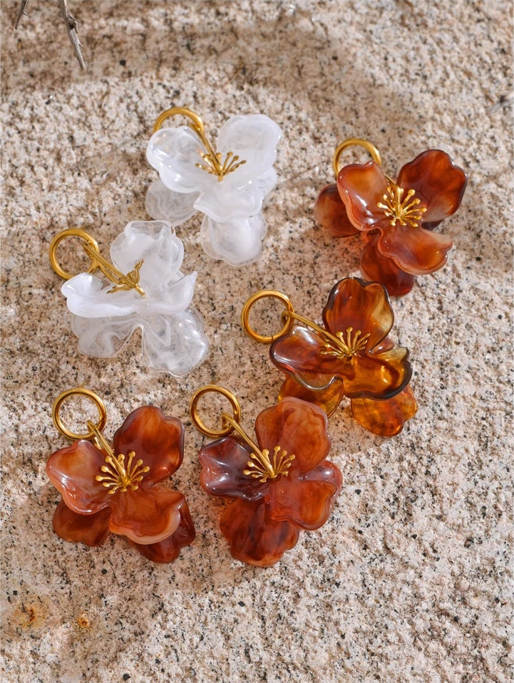 White resin flower dangle summer earrings - product image