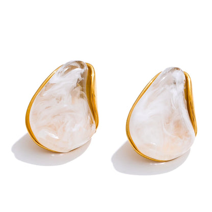 White resin heart c-shape abstract stud earrings - product image