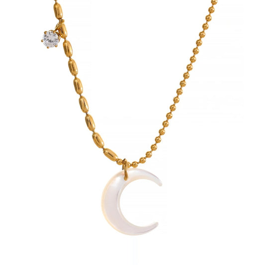 White shell moon pendant beads chain necklace - product image