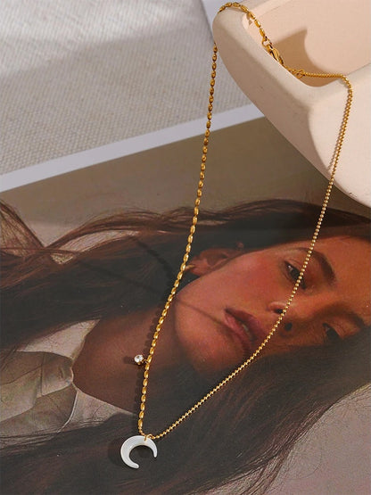 White shell moon pendant beads chain necklace - product image