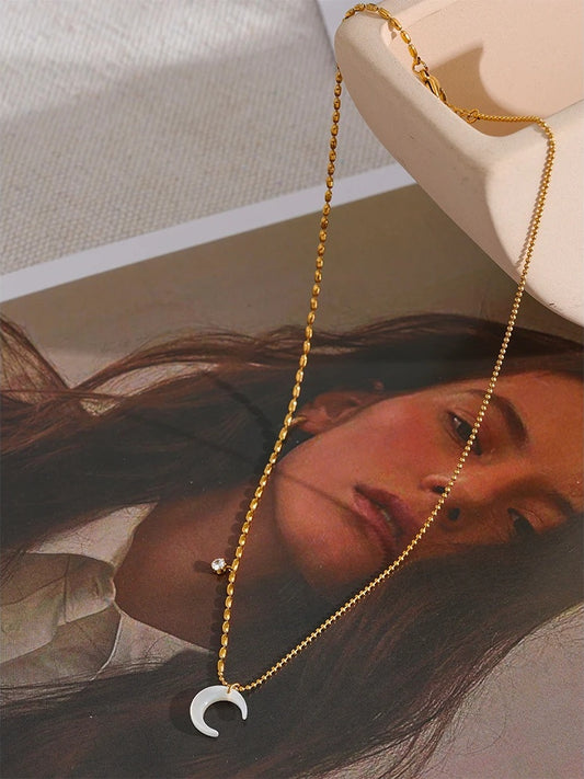 White shell moon pendant beads chain necklace - product image