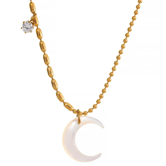 White shell moon pendant beads chain necklace - product image