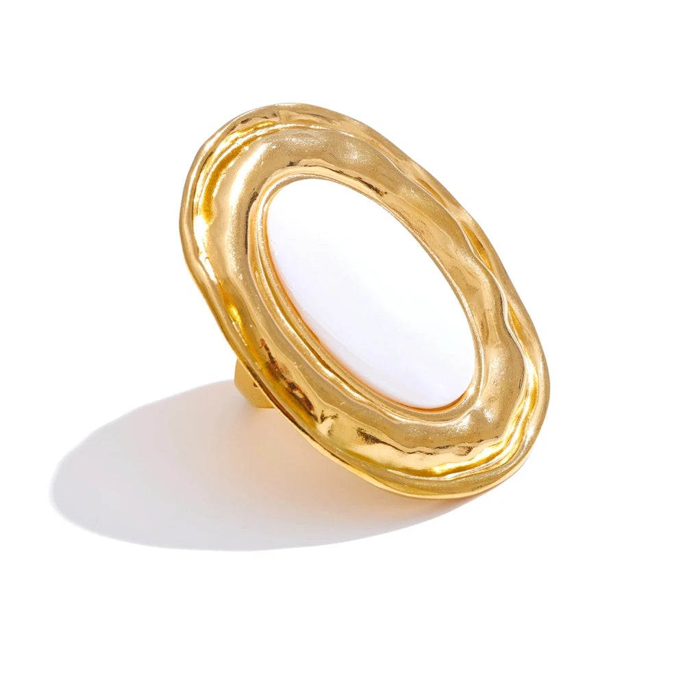White shell oval adjustable ring - product image