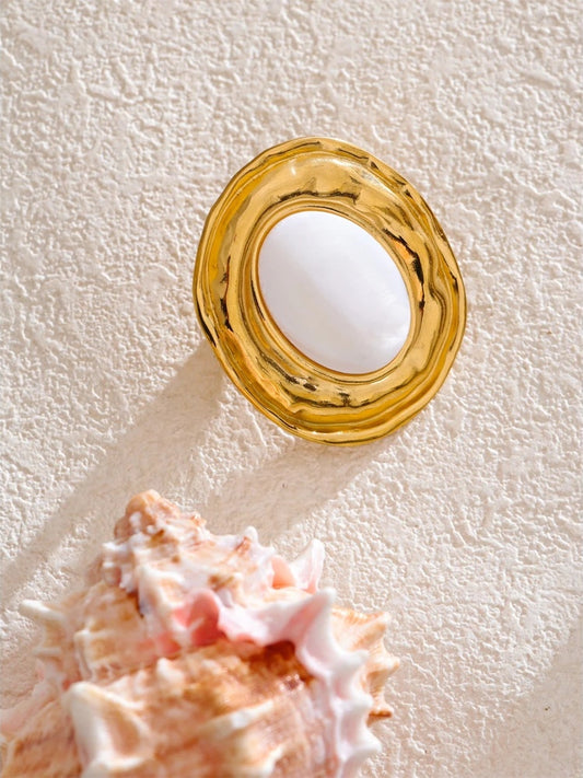 White shell oval adjustable ring - product image