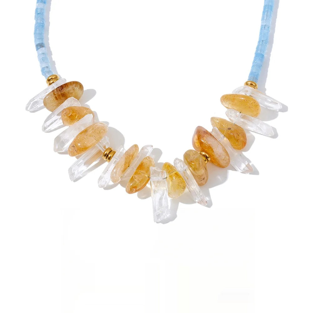 White yellow crystal drop stone pendant necklace - product image