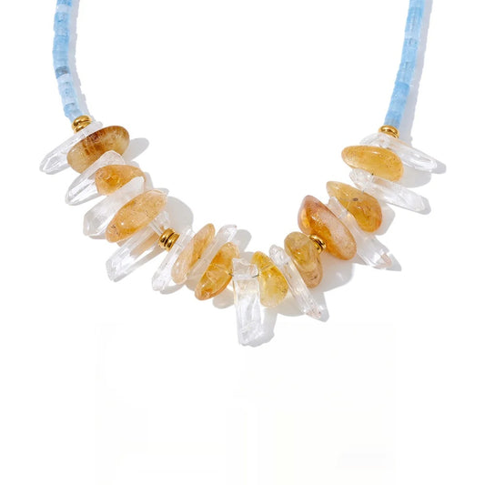 White yellow crystal drop stone pendant necklace - product image
