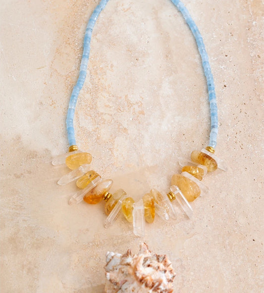 White yellow crystal drop stone pendant necklace - product image