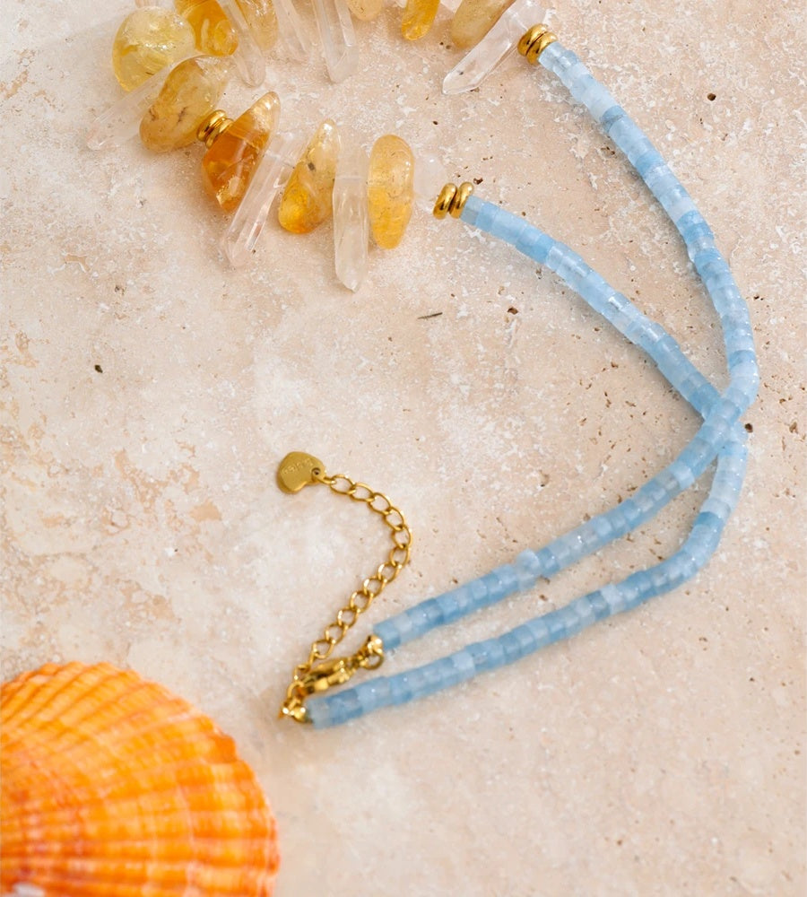 White yellow crystal drop stone pendant necklace - product image