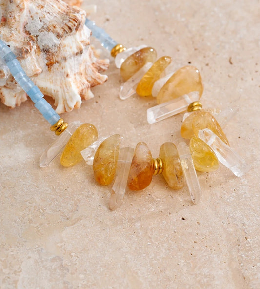 White yellow crystal drop stone pendant necklace - product image
