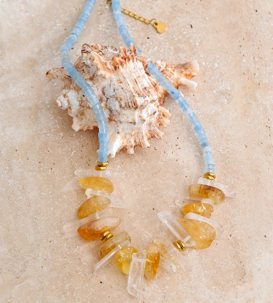 White yellow crystal drop stone pendant necklace - product image