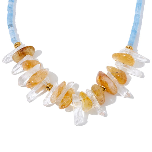 White yellow crystal drop stone pendant necklace - product image