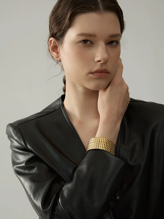 Wide abstract elastic metal bangle bracelet - product image