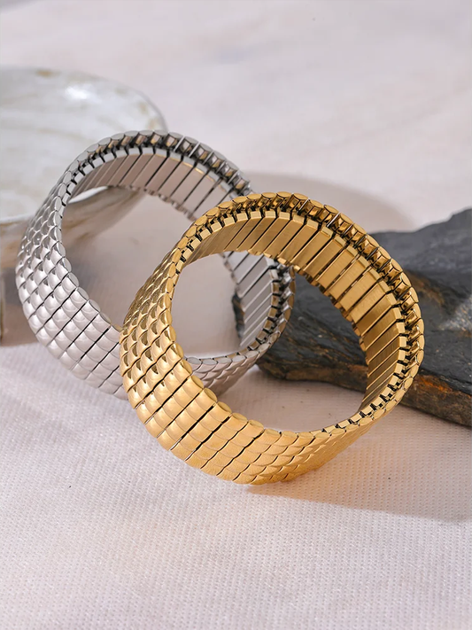 Wide abstract elastic metal bangle bracelet - product image