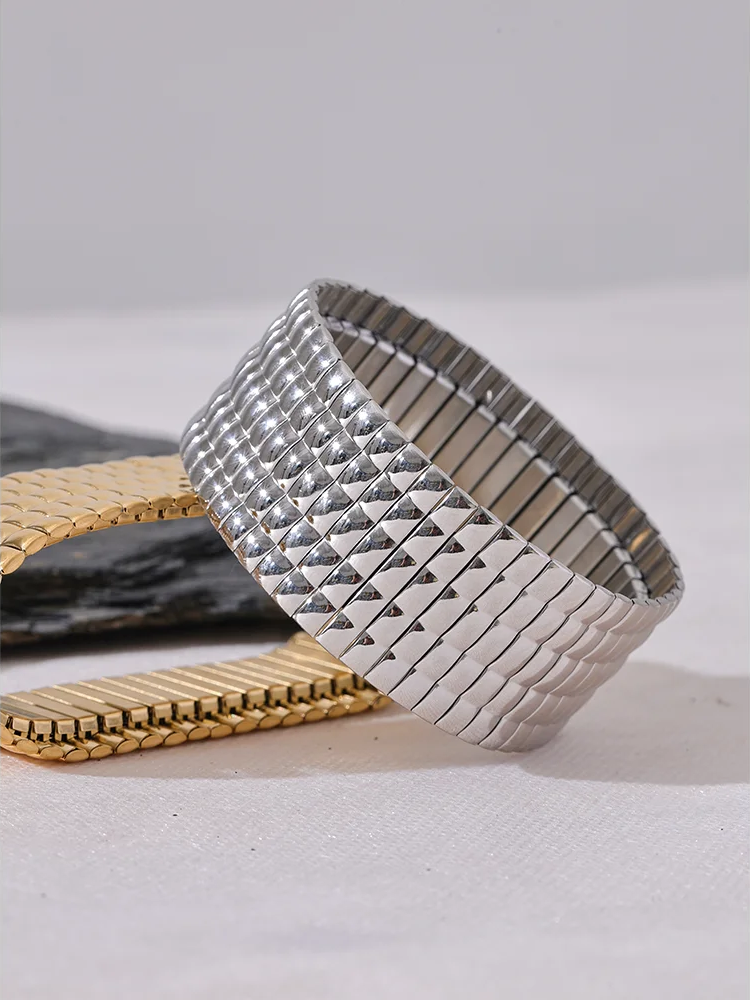 Wide abstract elastic metal bangle bracelet - product image